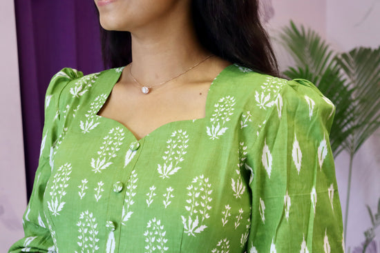 Green Handblock Printed Dress