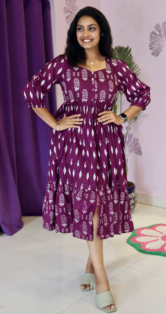 Purple Handblock Printed Maxi Dress