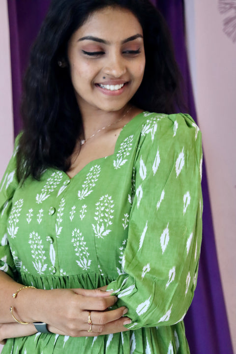 Green Handblock Printed Dress