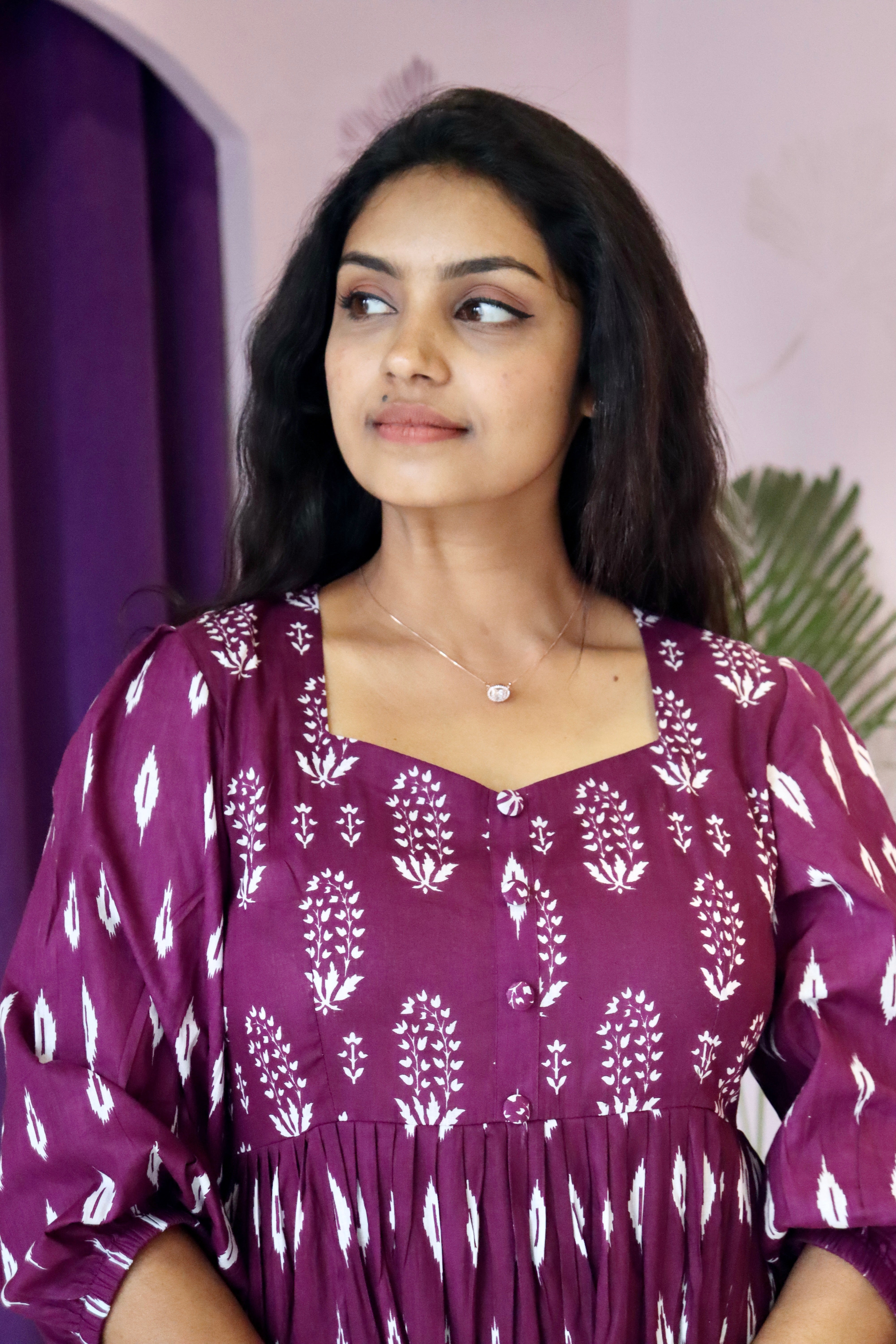 Purple Handblock Printed Maxi Dress