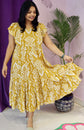 Mustard Yellow Ikat Flared Dress