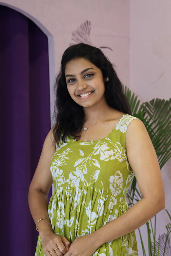 Green Floral Sleeveless Maxi Dress