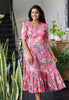 Pink Floral Tiered Midi Dress
