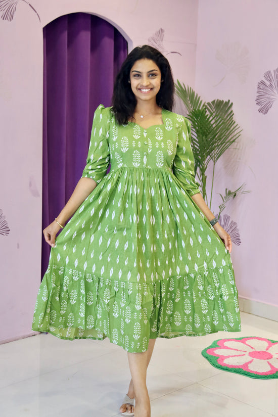 Green Handblock Printed Dress