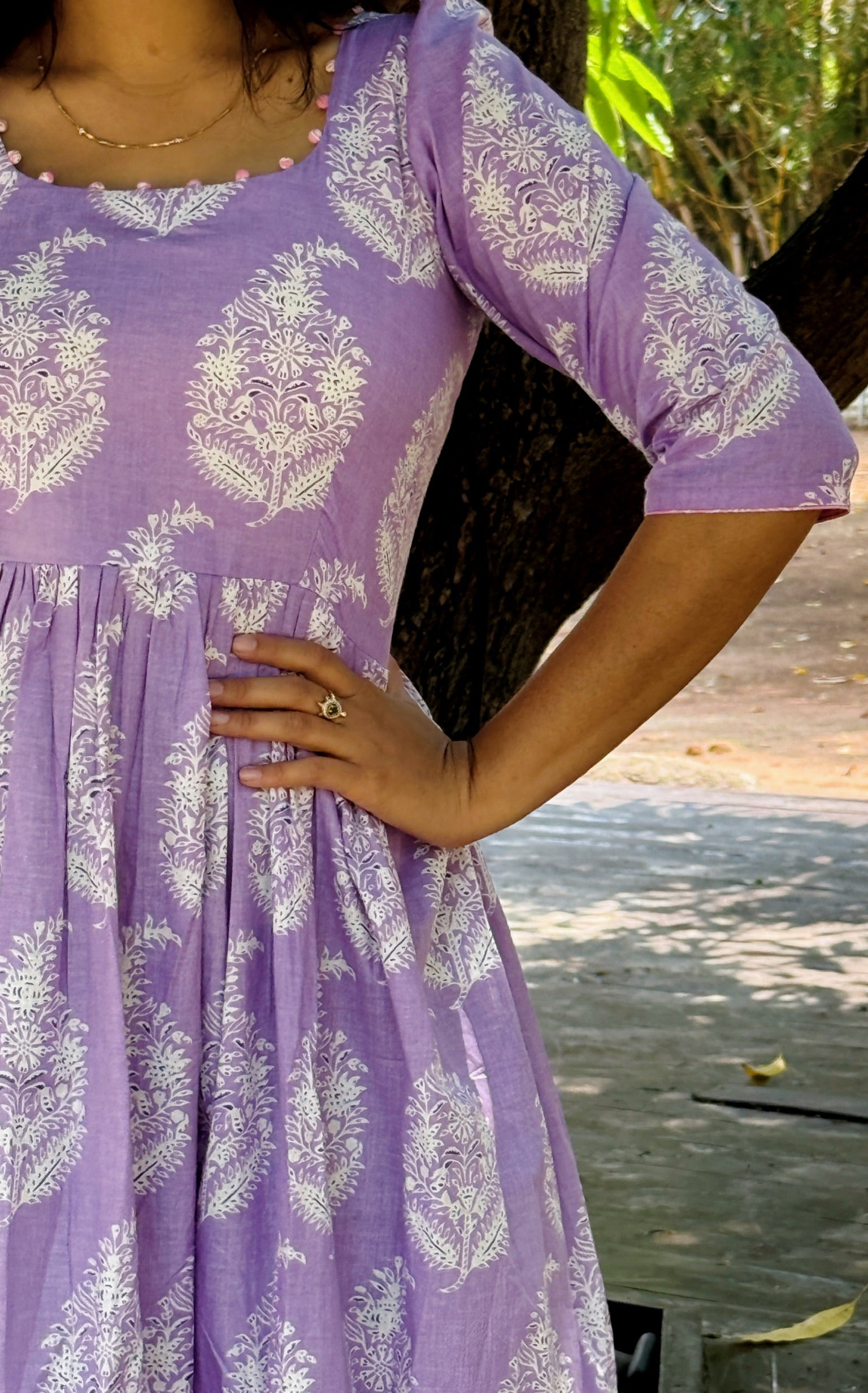 Lilac Breeze Handblock Cotton Dress