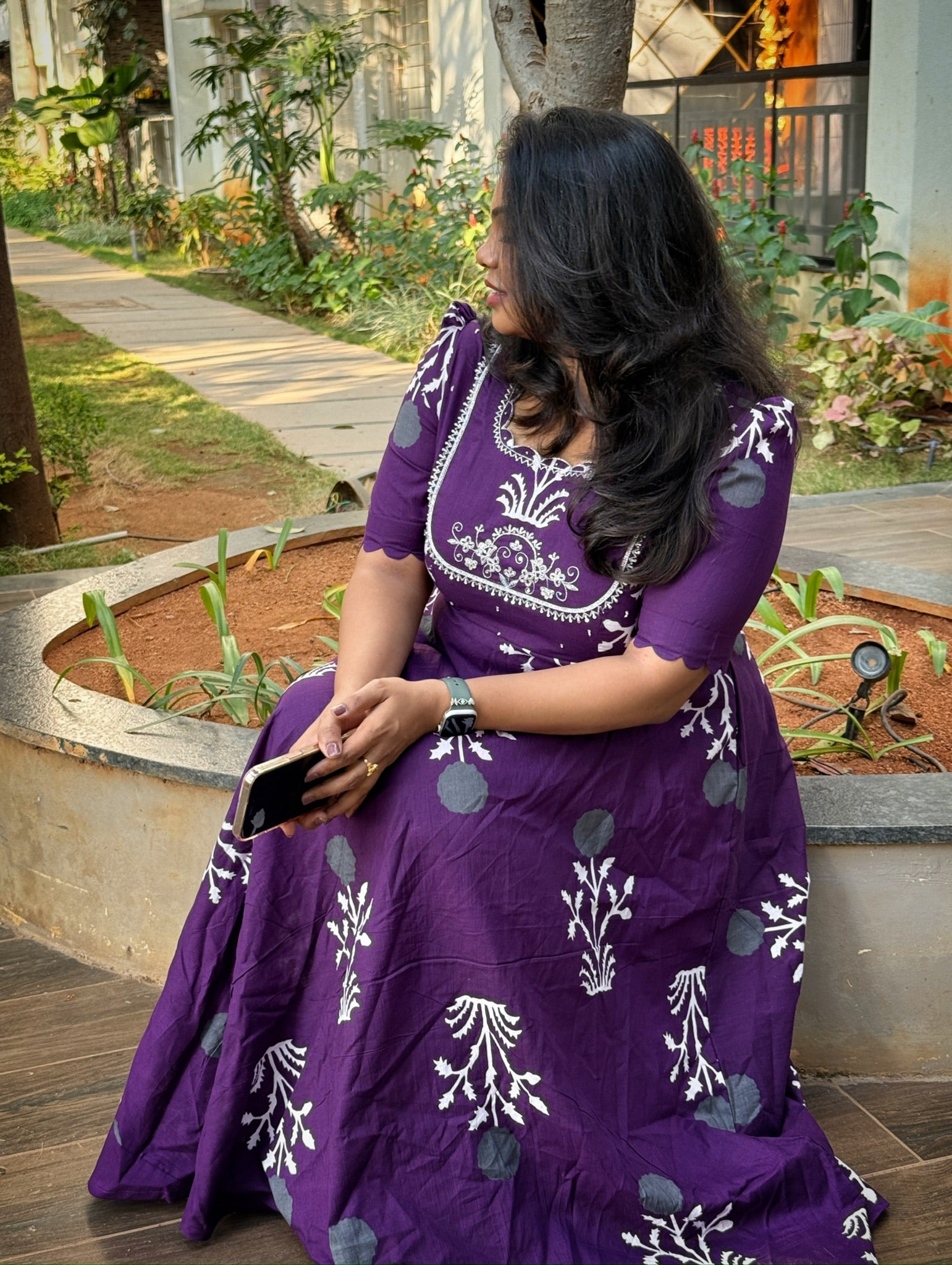 Royal Violet Embroidered Cotton Dress