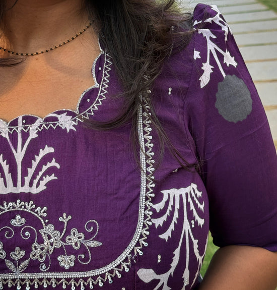 Royal Violet Embroidered Cotton Dress