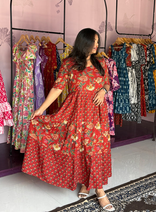 Scarlet Garden Cotton Tiered Dress