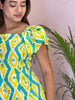 Yellow & Teal Ikat Print Flared Midi Dress