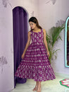 Plum Handblock Sleeveless Flared Midi Dress