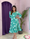Sea Green Floral Ruffle Midi Dress