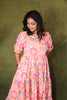 Pink Floral Tiered Puff- Sleeve Maxi Dress