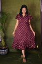 Maroon Wrap Dress with Pink Floral Print