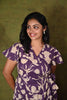 Purple Wrap Dress with Beige Floral Print