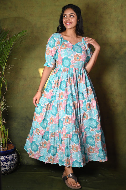 Pastel Blue Floral Maxi Dress