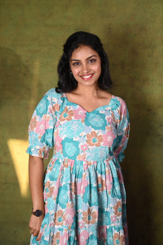 Pastel Blue Floral Maxi Dress