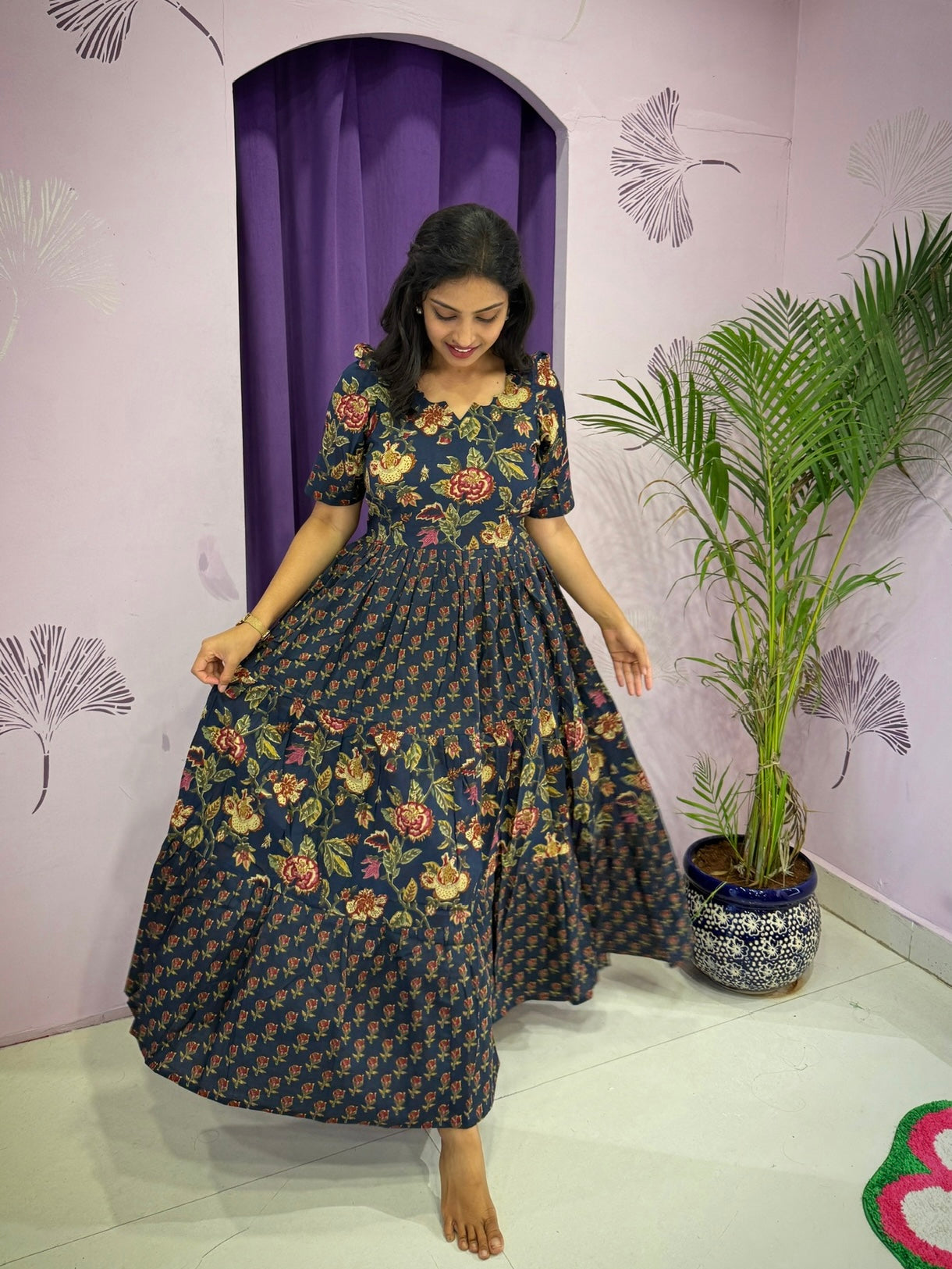 Red Floral Tiered V-Neck Maxi Dress