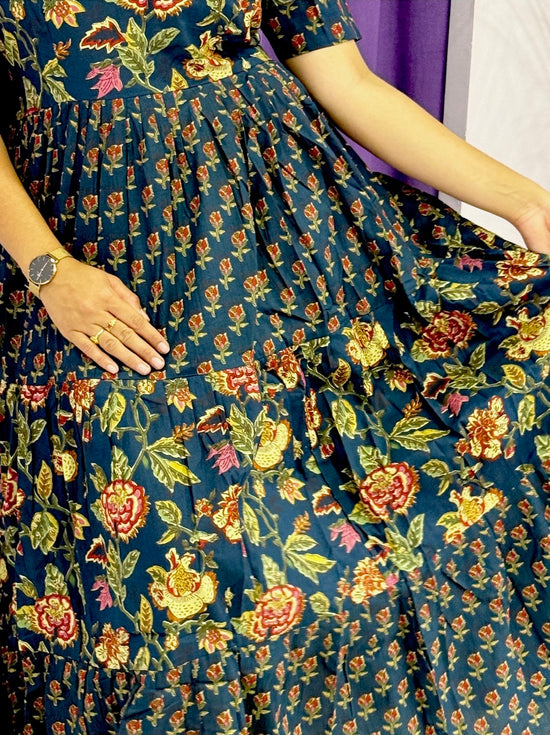 Red Floral Tiered V-Neck Maxi Dress