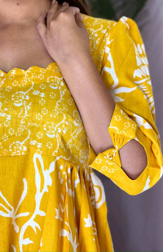 Sunshine Mustard Floral Embroidered Midi Dress