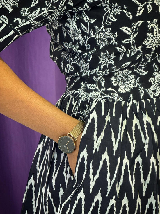 Women's Black & White V neck Maxi Dress