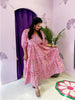 Women's Pink Floral Tiered Puff- Sleeve Maxi Dress