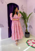 Women's Pink Floral Tiered Puff- Sleeve Maxi Dress