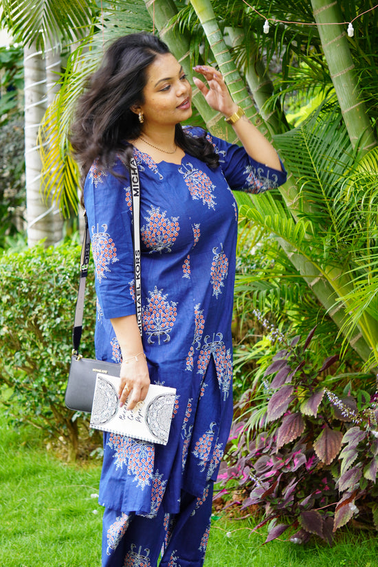 Indigo Blue Floral Print Kurta Set