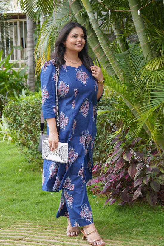 Indigo Blue Floral Print Kurta Set