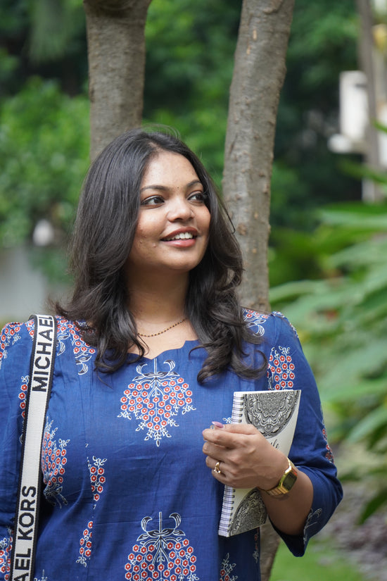 Indigo Blue Floral Print Kurta Set