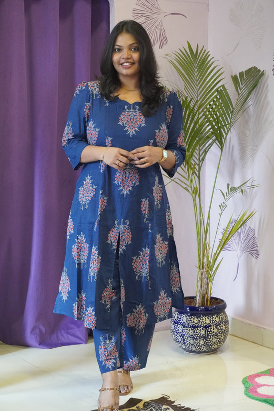 Indigo Blue Floral Print Kurta Set