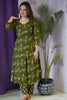 Petal Neck Olive Green Kurta Set