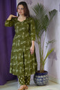 Petal Neck Olive Green Kurta Set