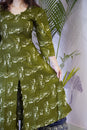 Petal Neck Olive Green Kurta Set
