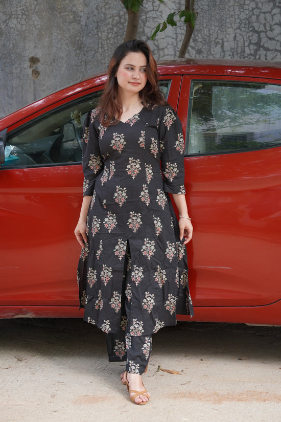 Black Petal Kurta Set