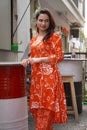Orange Floral Print Kurta Set