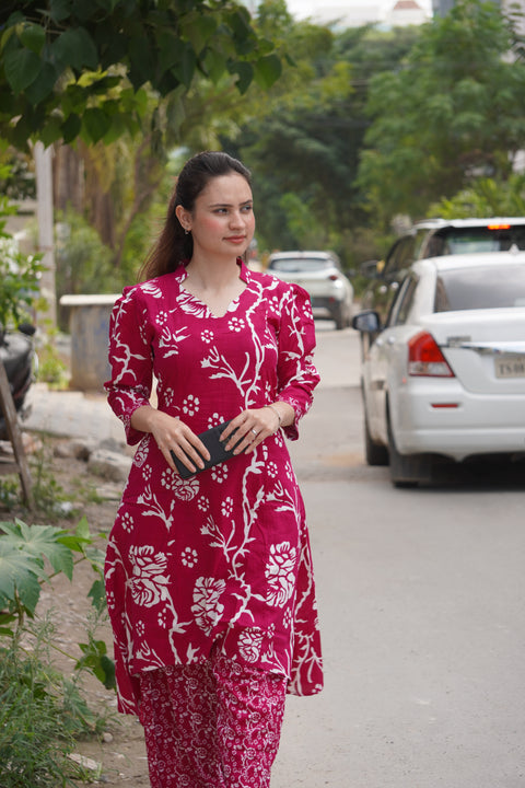 V-Neck Floral Kurta