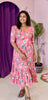 Pink Floral Tiered Midi Dress