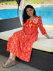 Crimson Bloom Scallop Cotton Dress
