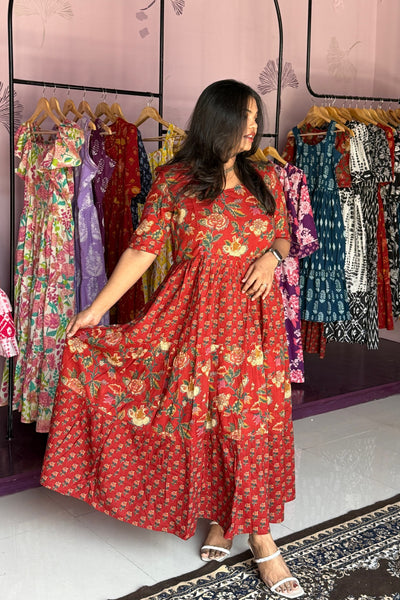 Scarlet Garden Cotton Tiered Dress