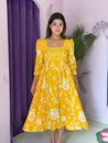 Sunshine Mustard Floral Embroidered Midi Dress