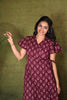 Maroon Wrap Dress with Pink Floral Print
