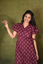 Maroon Wrap Dress with Pink Floral Print