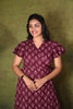 Maroon Wrap Dress with Pink Floral Print
