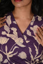 Purple Wrap Dress with Beige Floral Print