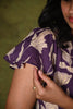 Purple Wrap Dress with Beige Floral Print