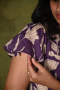 Purple Wrap Dress with Beige Floral Print