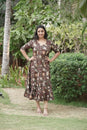 Brown Floral Print Midi Dress
