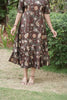 Brown Floral Print Midi Dress