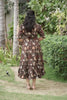 Brown Floral Print Midi Dress