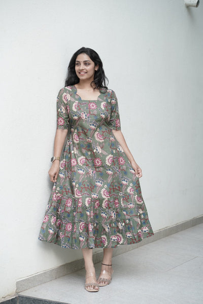 Olive Bloom Midi Dress